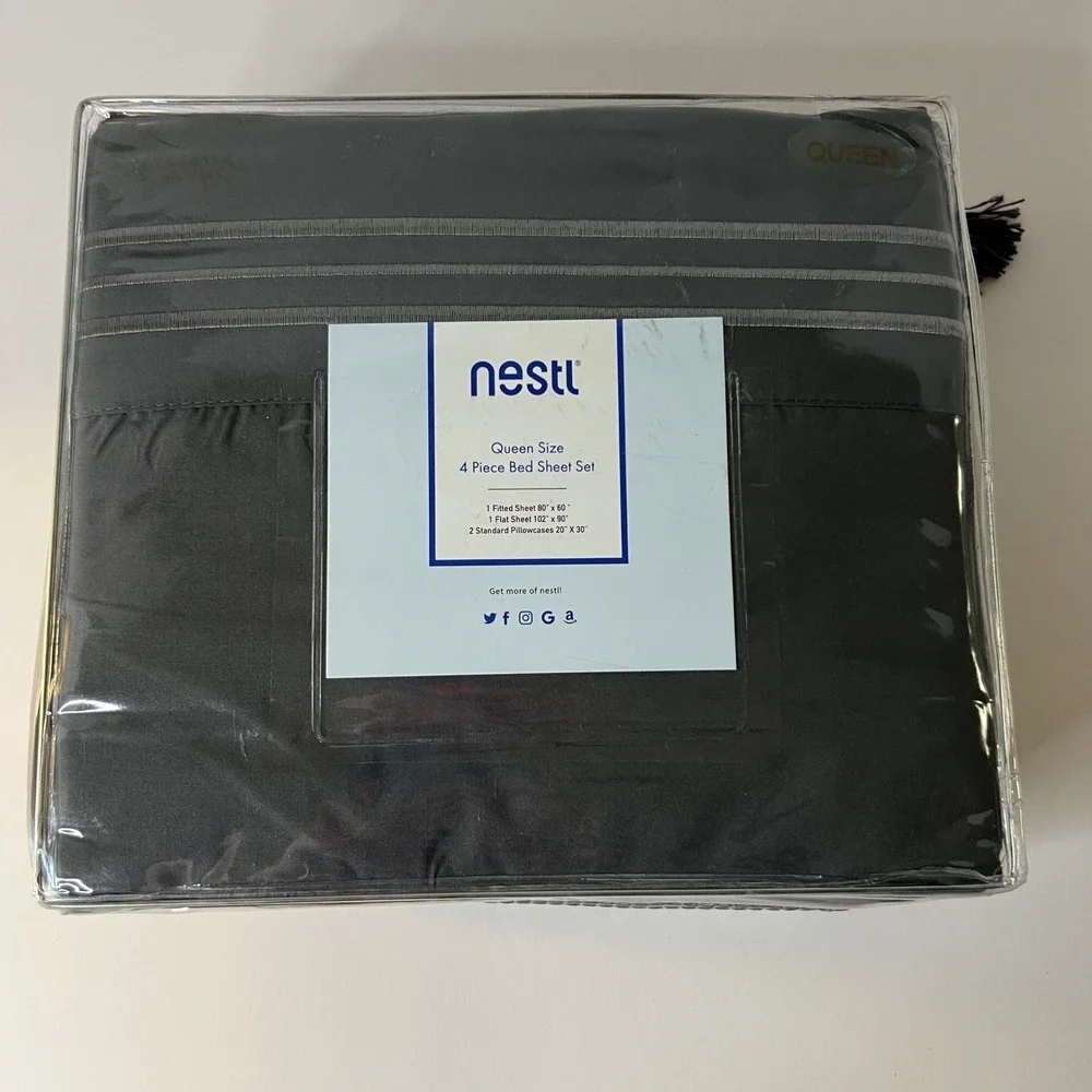 Nestl Queen Size 4 Piece Bed Sheet Set Gray MIcrofiber NIP